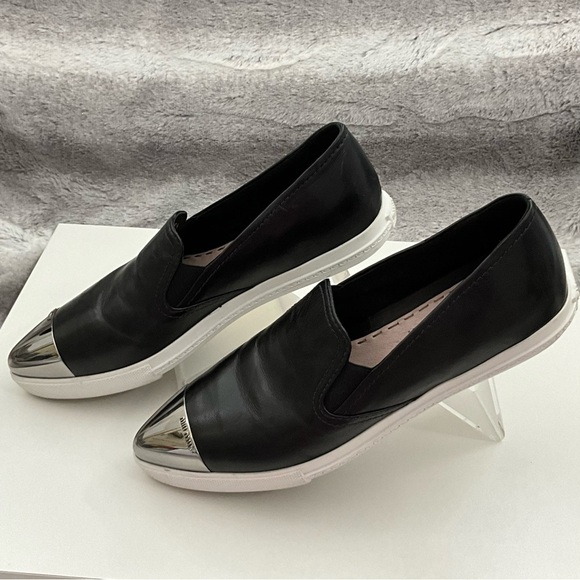 Miu Miu Leather Metal Pointed Toe Slip on Sneakers  8.5  Black - Silver - Picture 6 of 9